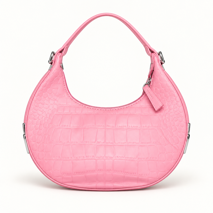 Croc Texture Crescent Bag — pink — studio image