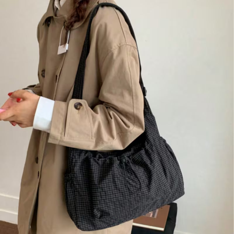 Grid Ruched Shoulder Bag
