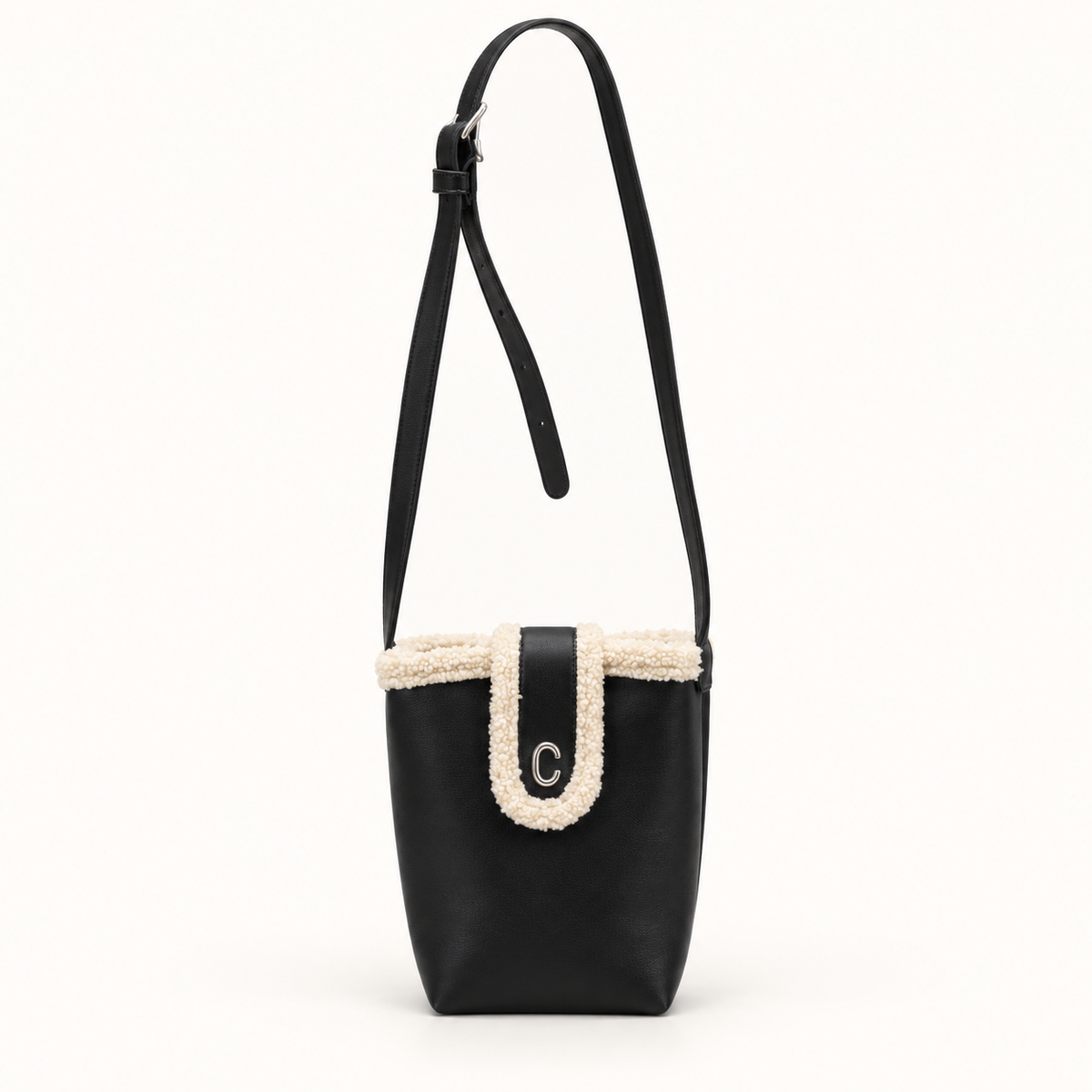 Fleece Trim Mini Shoulder Bag — Black