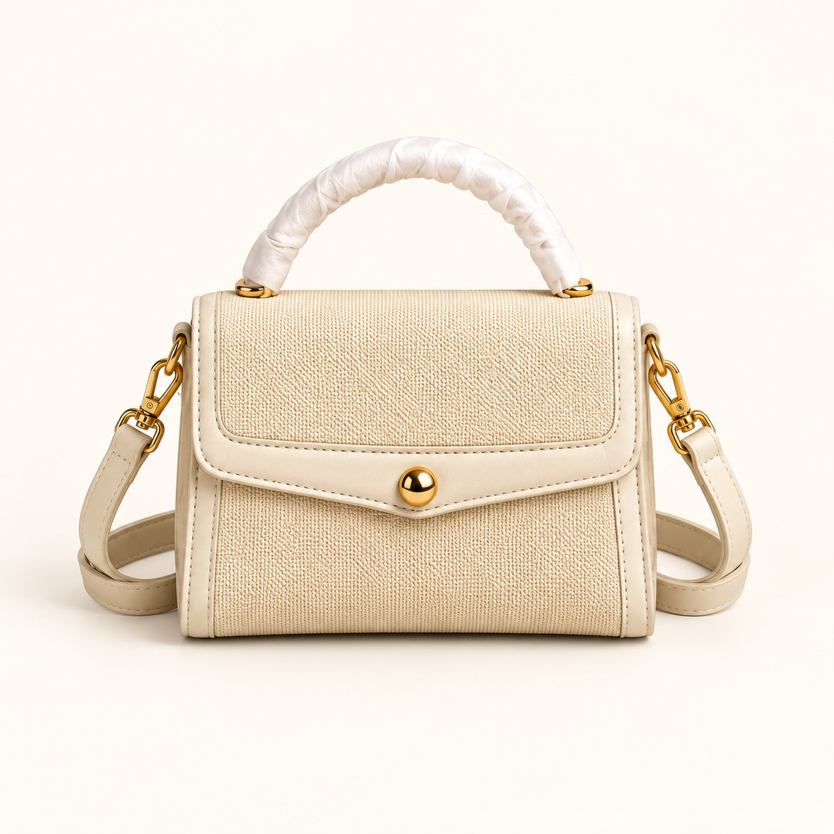Button Flap Mini Satchel — Cream — individual studio photo