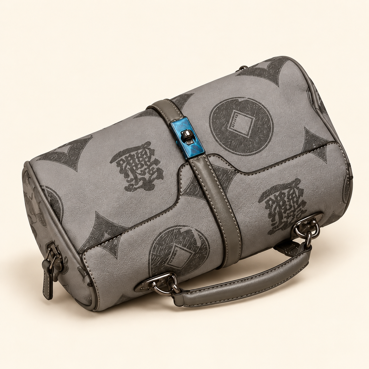 Coin Print Compact Bowling Bag — Grey — individual studio photo