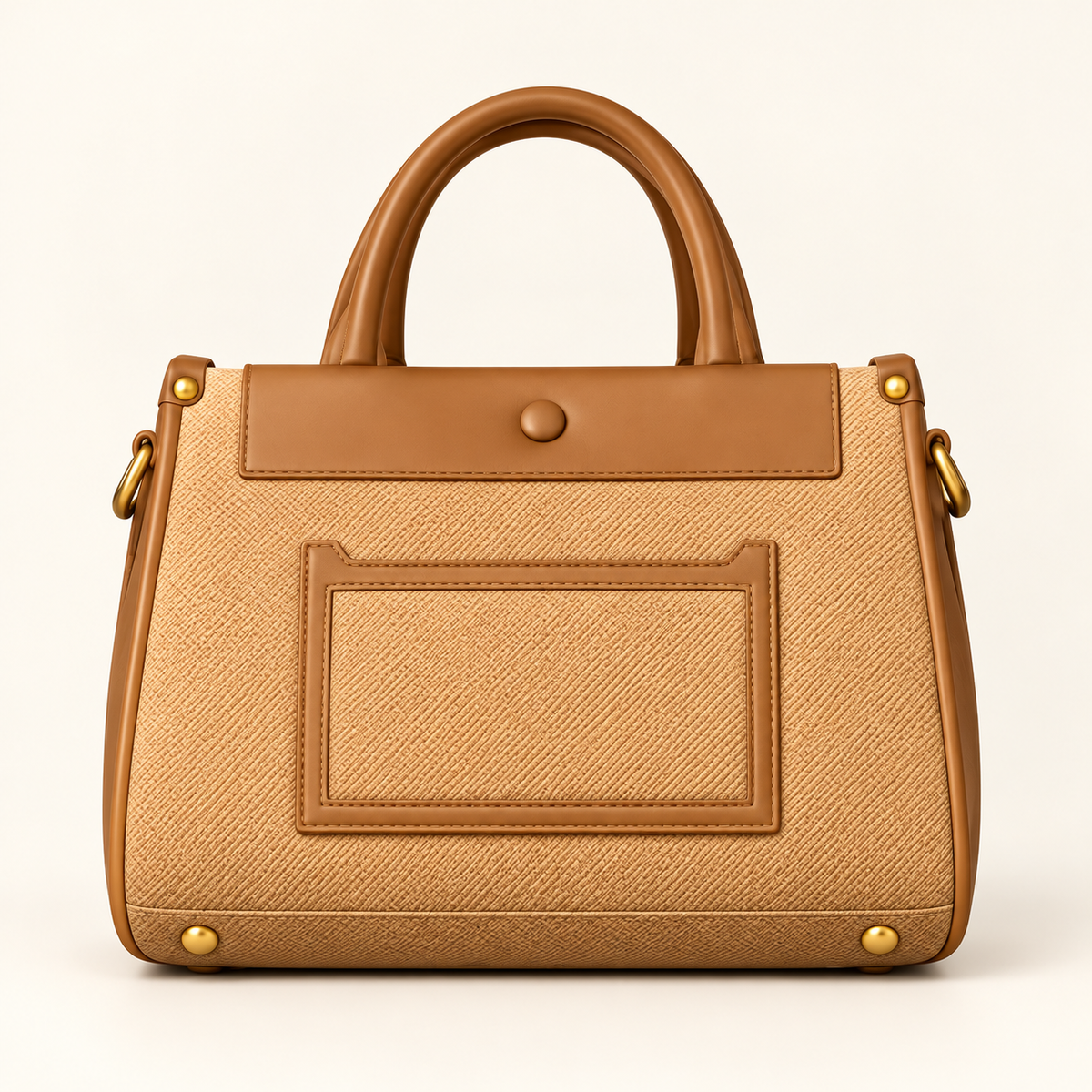 Front Pocket Structured Shopper — Tan — individual studio photo