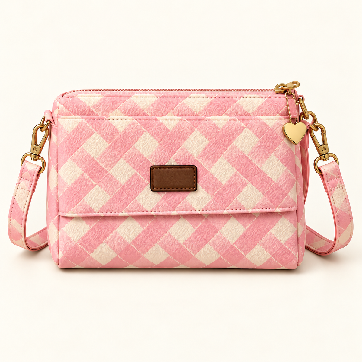 Pastel Check Pouch Sling — Pink — individual studio photo