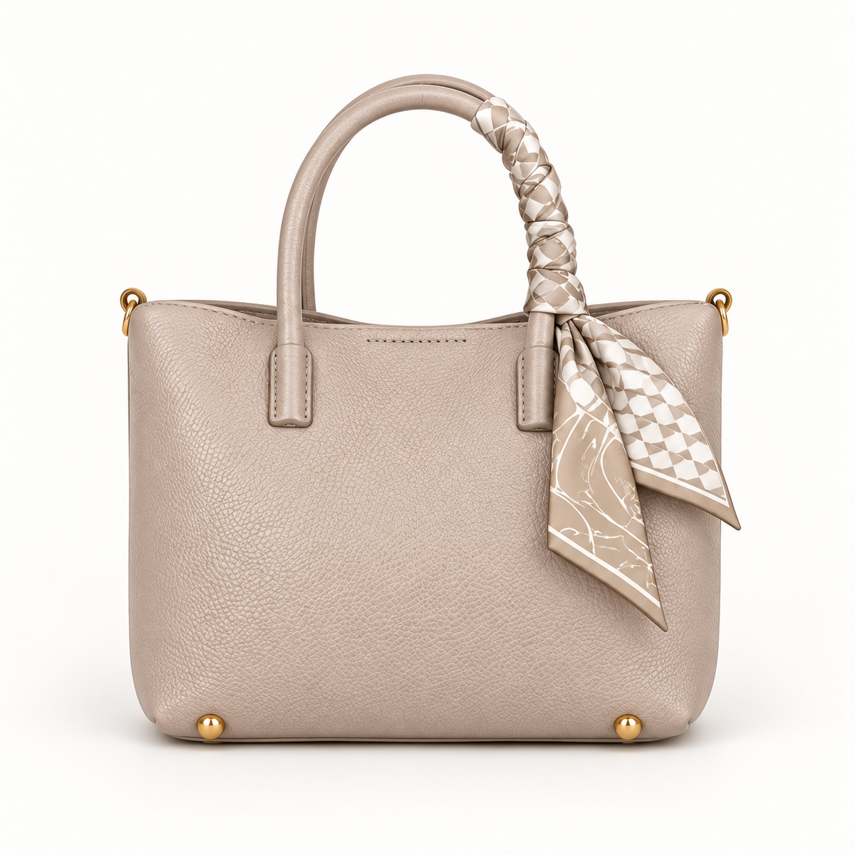 Scarf Handle Textured Handbag — Light Taupe — individual studio photo