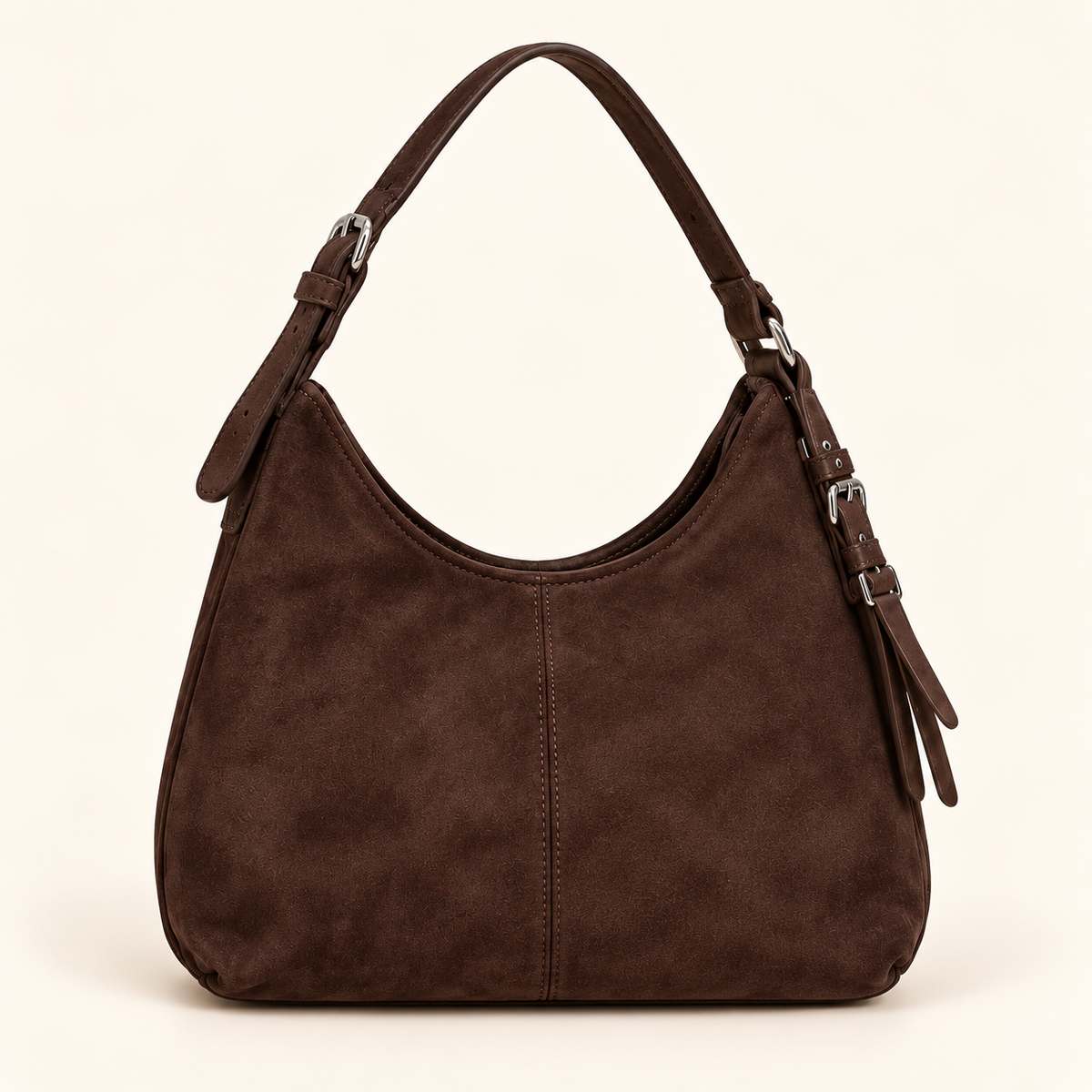 Soft Suede Finish Everyday Hobo — Dark Brown — individual studio photo
