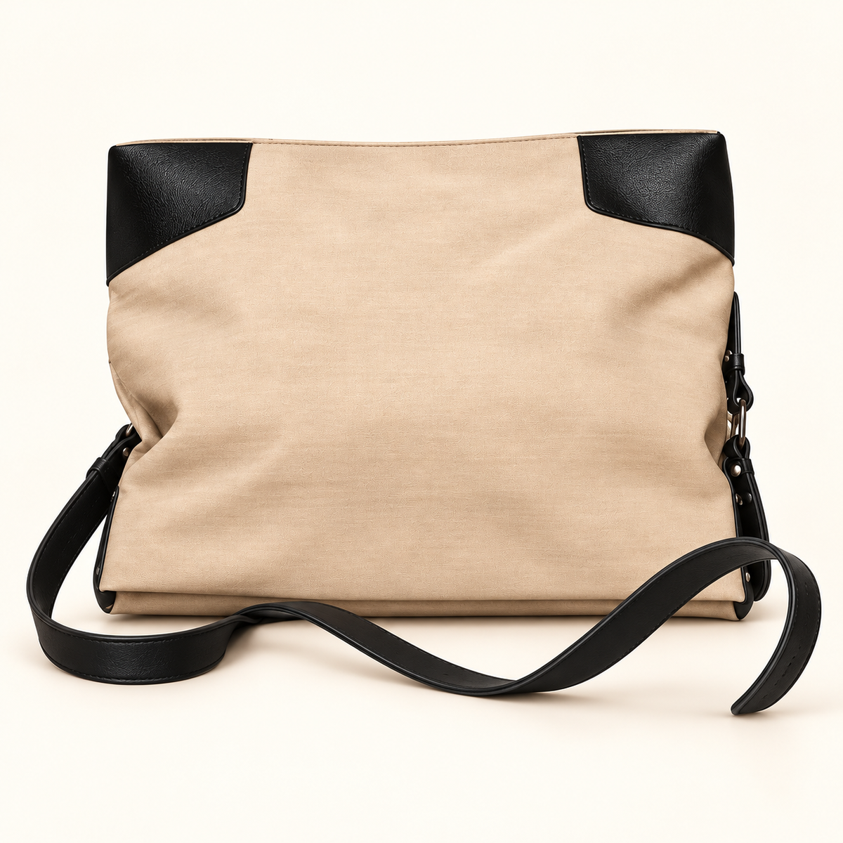 Two Tone Soft Shoulder Bag — Cream Black — individual studio photo