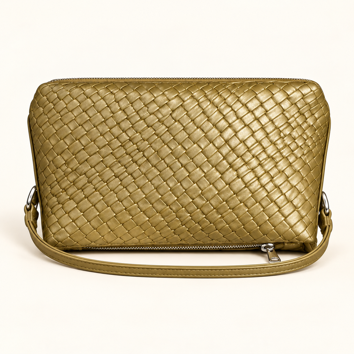 Woven Finish Pouch Bag — Gold — individual studio photo