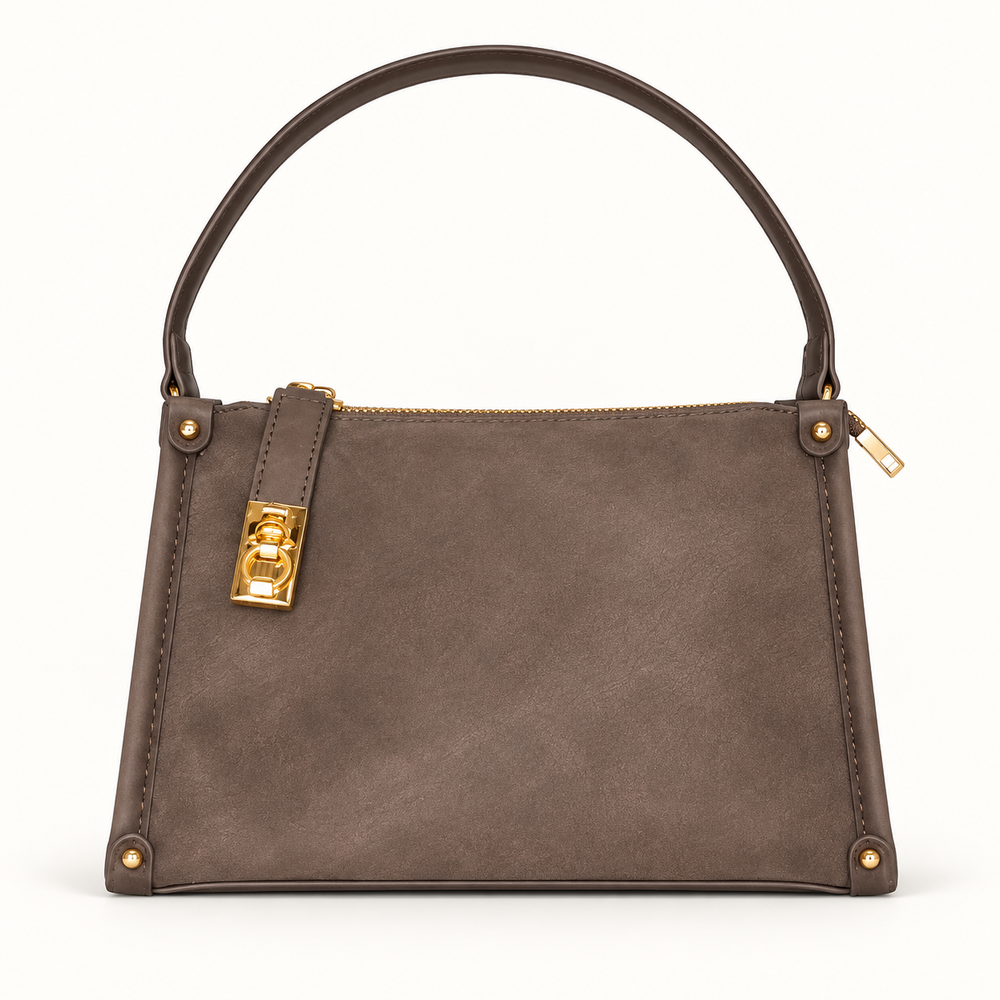 Gold Accent Shoulder Bag — taupe — studio image