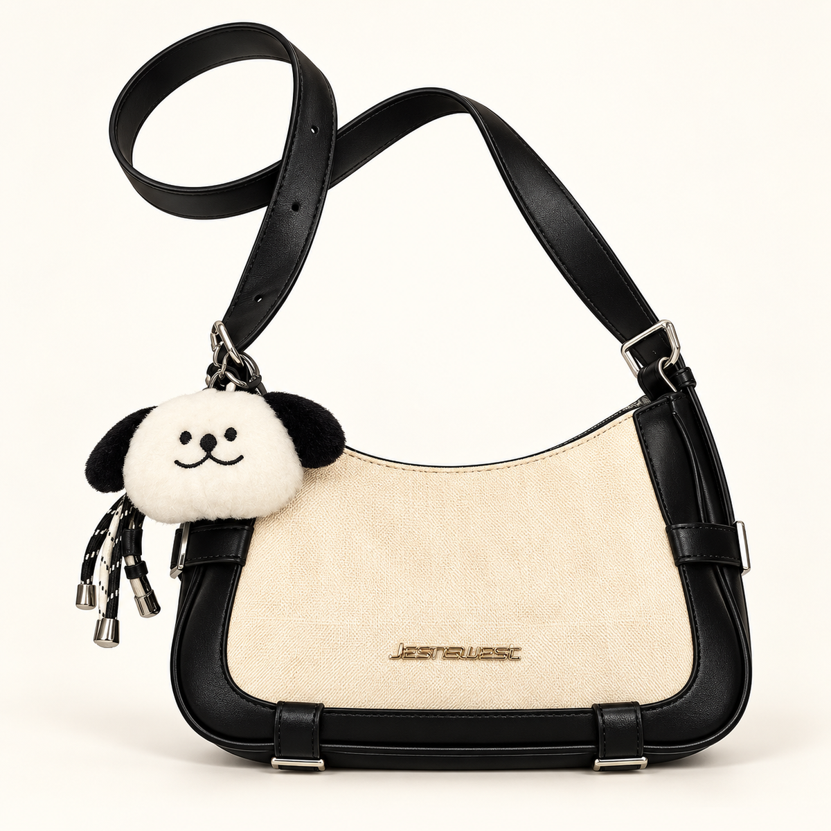Contrast Trim Charm Sling Bag — black-cream — studio image