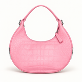 Croc Texture Crescent Bag — pink — studio image