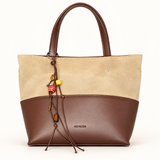 Two Tone Bead Charm Tote — beige-brown — studio image