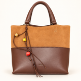 Two Tone Bead Charm Tote — tan-brown — studio image