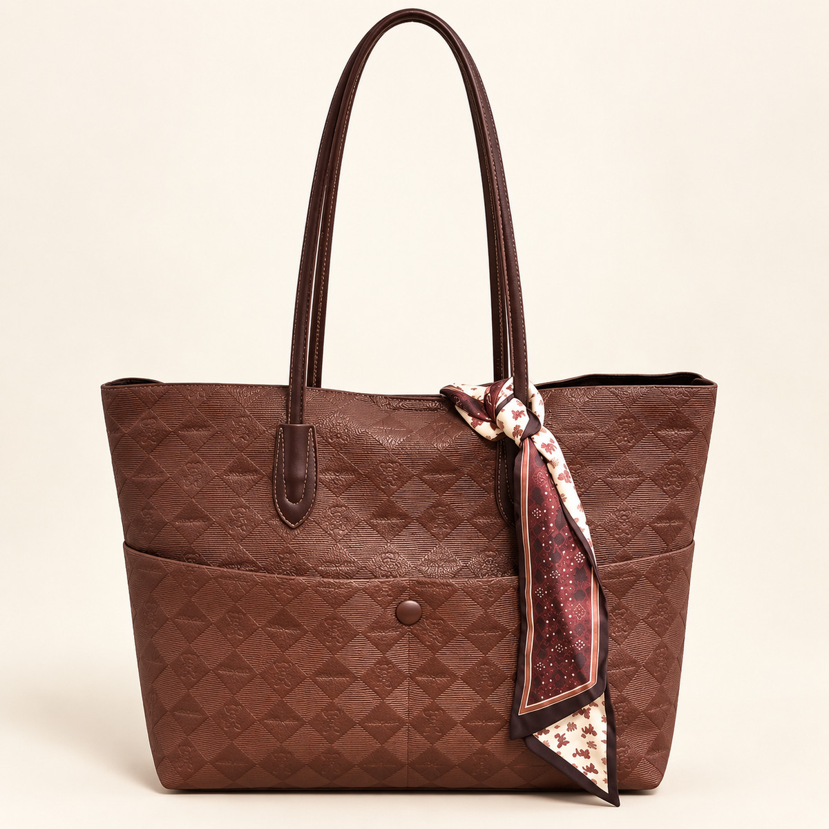 Scarf Accent Textured Tote