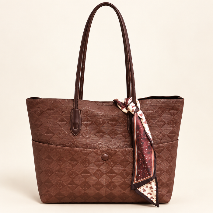 Scarf Accent Textured Tote