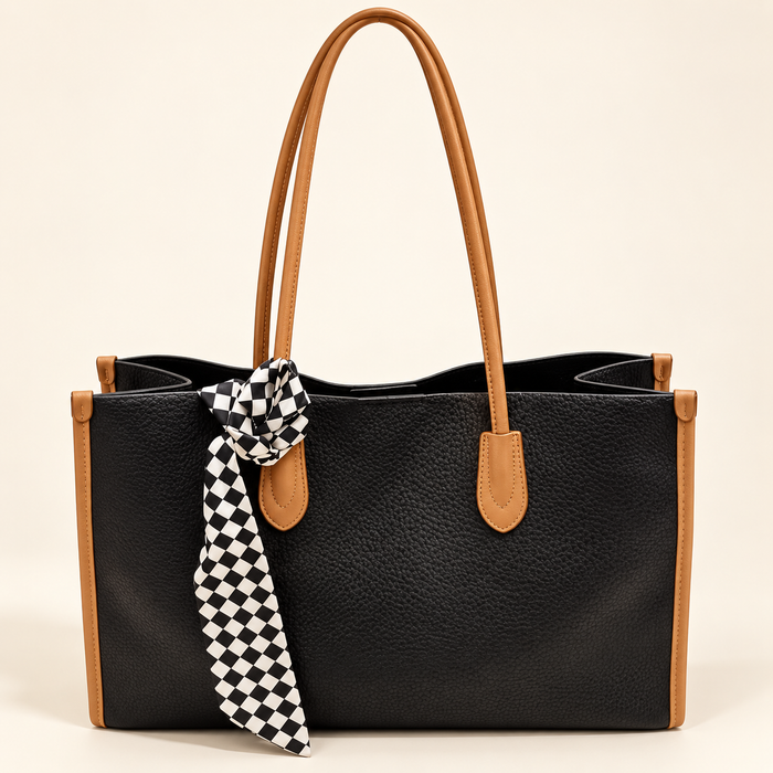 Contrast Trim Scarf Tote