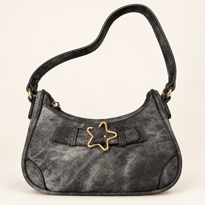 Star Buckle Sling Bag — charcoal front — AI-styled studio image