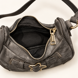 Star Buckle Sling Bag — charcoal interior — AI-styled studio image