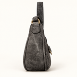 Star Buckle Sling Bag — charcoal side — AI-styled studio image