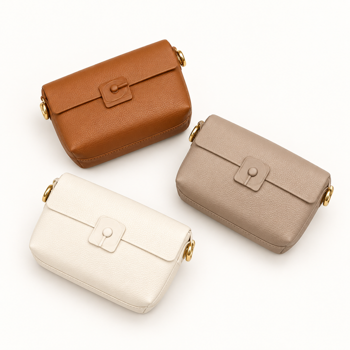 Square Tab Mini Flap Bag — Tan, Taupe, Ivory