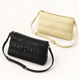 Ruched Button Shoulder Bag — Black, Pale Yellow, Ivory