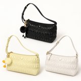 Ruched Button Shoulder Bag — Black, Pale Yellow, Ivory
