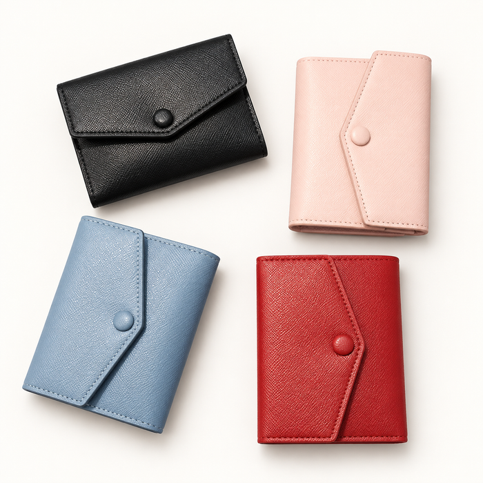 Envelope Snap Wallet — Black, Blush Pink, Dusty Blue, Red