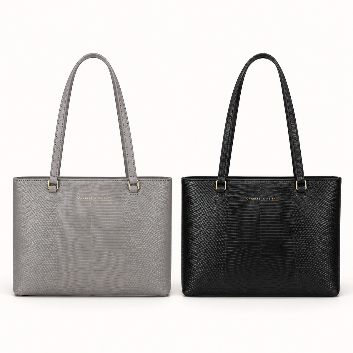 Embossed Everyday Tote — Grey, Black