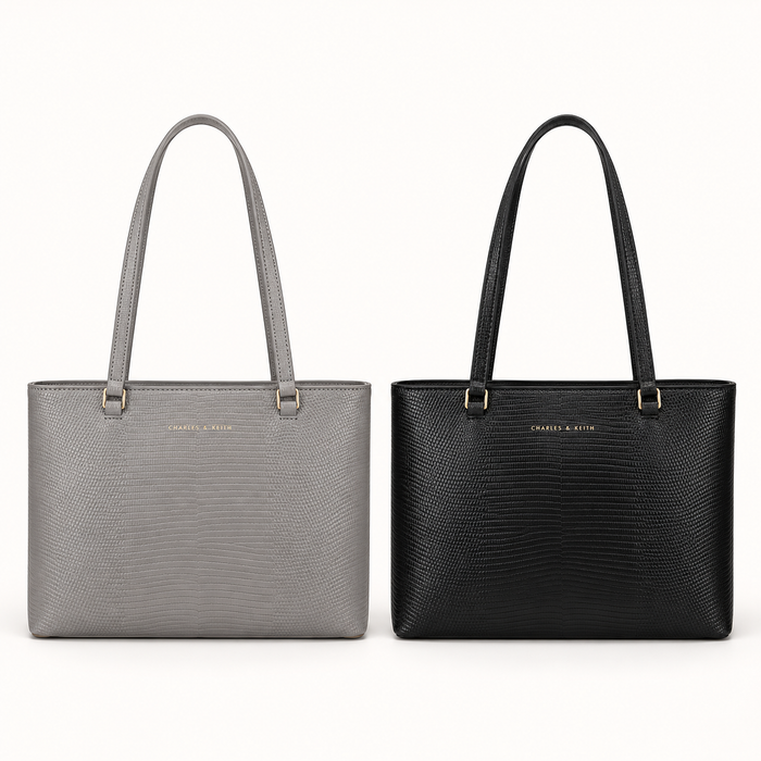 Embossed Everyday Tote — Grey, Black