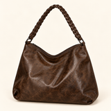 Braided Strap Slouch Bag — Dark Brown — individual studio photo