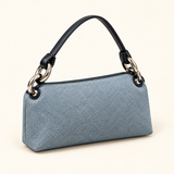 Chain Handle Pillow Bag — Denim Blue — individual studio photo