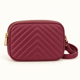 Chevron Camera Crossbody — Burgundy — individual studio photo