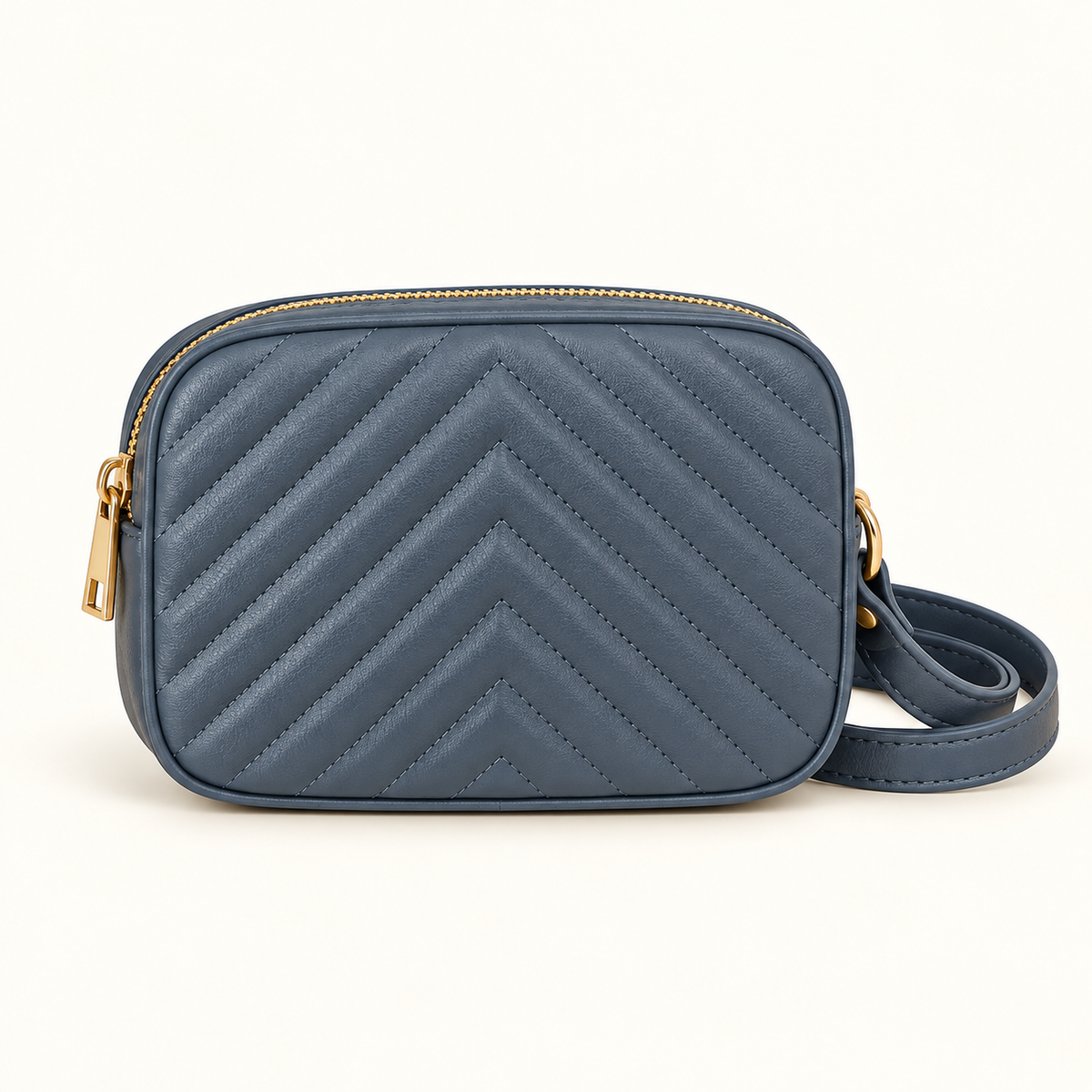 Chevron Camera Crossbody — Slate Blue — individual studio photo