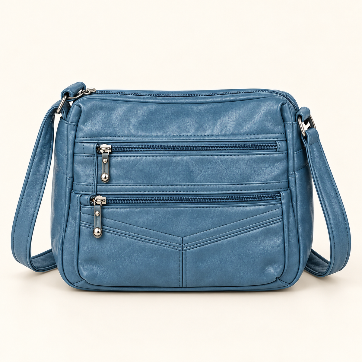 Compact Multi Zip Crossbody — Blue — individual studio photo