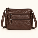 Compact Multi Zip Crossbody — Brown — individual studio photo
