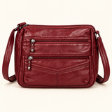 Compact Multi Zip Crossbody — Burgundy — individual studio photo