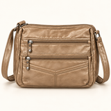 Compact Multi Zip Crossbody — Tan — individual studio photo