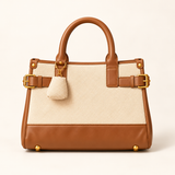 Contrast Panel Structured Tote — Cream Tan — individual studio photo