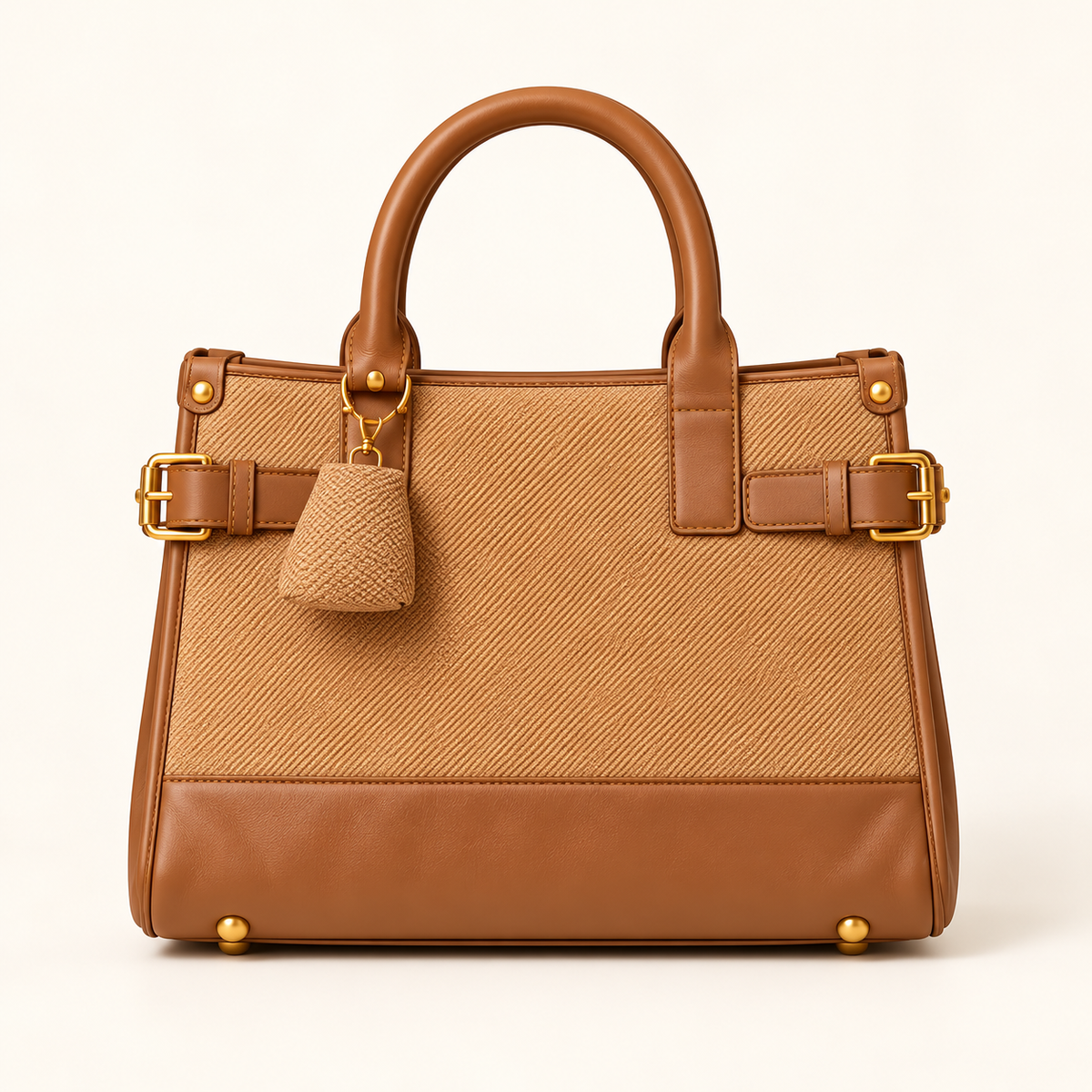Contrast Panel Structured Tote — Tan — individual studio photo