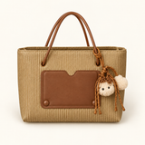 Contrast Patch Mini Shopper — Beige Brown — individual studio photo