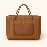 Contrast Patch Mini Shopper — Brown — individual studio photo