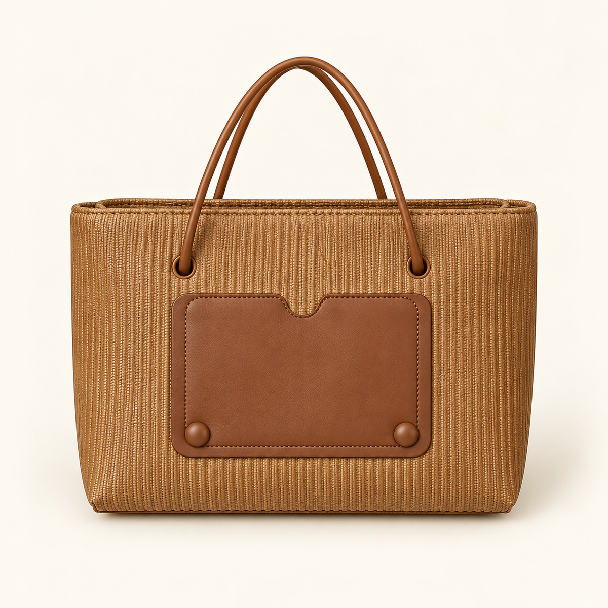 Contrast Patch Mini Shopper — Tan Brown — individual studio photo