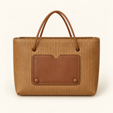 Contrast Patch Mini Shopper — Tan Brown — individual studio photo