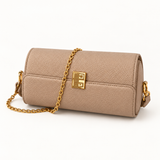 Geometric Clasp Mini Bag — Taupe — individual studio photo