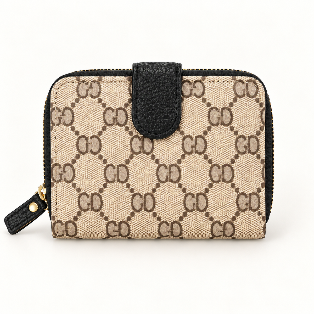 Monogram Tab Zip Wallet — Black — individual studio photo