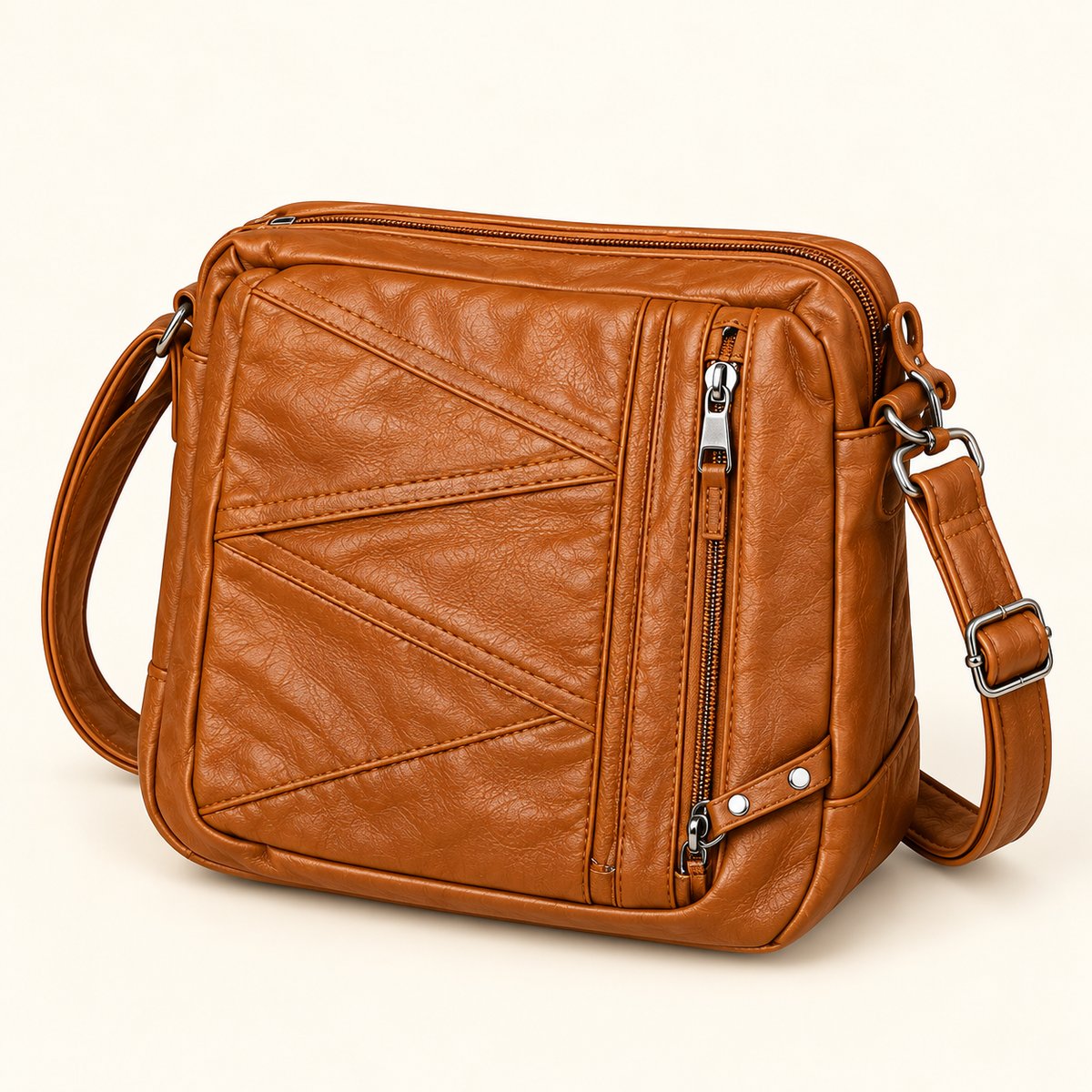 Multi Pocket Texture Crossbody — Tan — individual studio photo