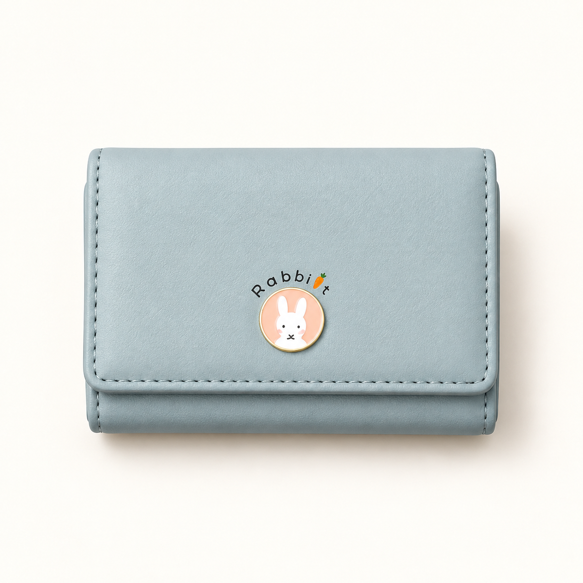 Rabbit Emblem Compact Wallet — Dusty Blue — individual studio photo