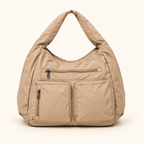 Relaxed Nylon Pocket Hobo — Beige — individual studio photo
