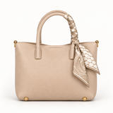 Scarf Handle Textured Handbag — Beige — individual studio photo