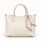 Scarf Handle Textured Handbag — Ivory — individual studio photo