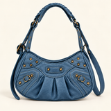 Stud Detail Moto Shoulder Bag — Blue — individual studio photo